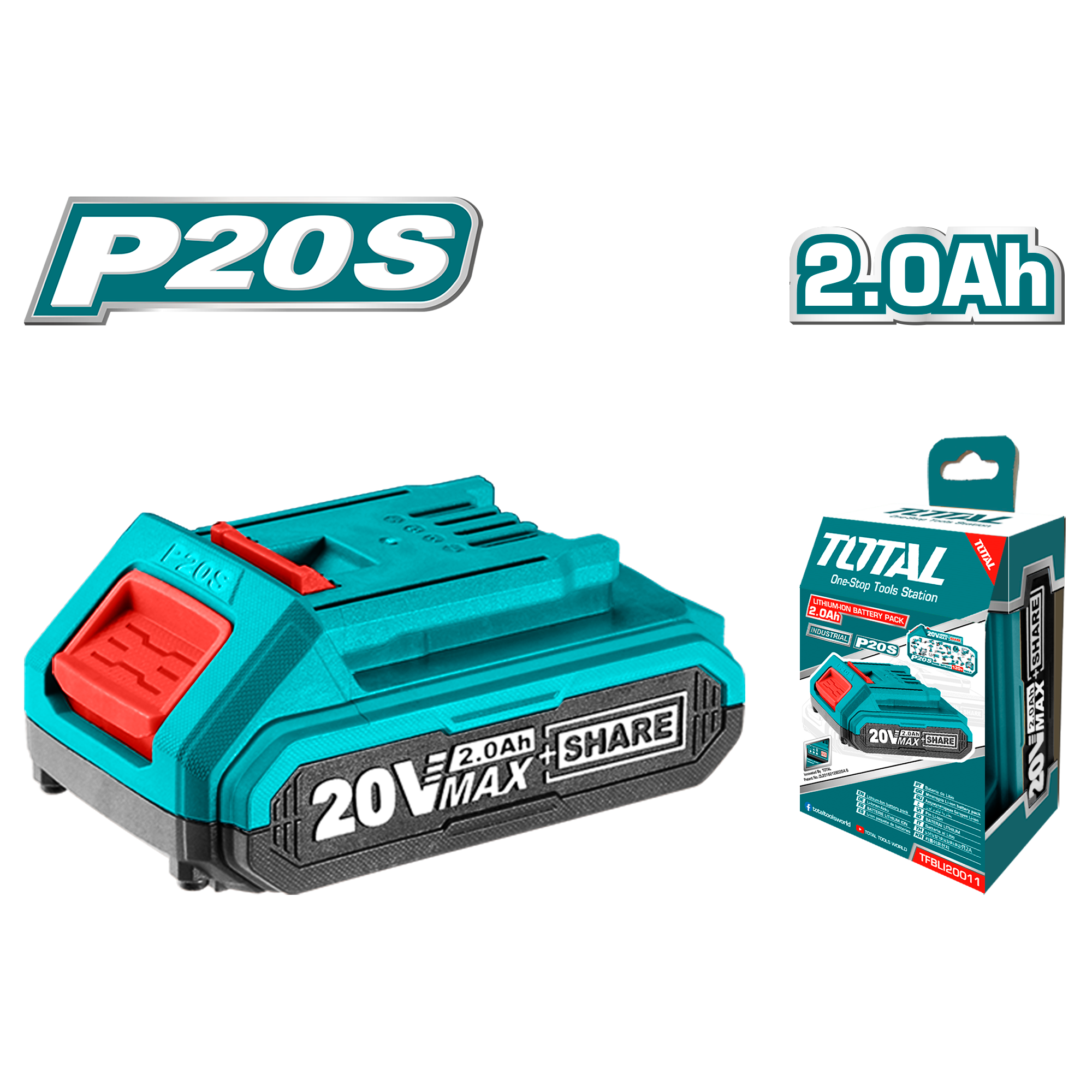 Batería de Litio-ion 20V (2.0AH) TOTAL - Total Tools