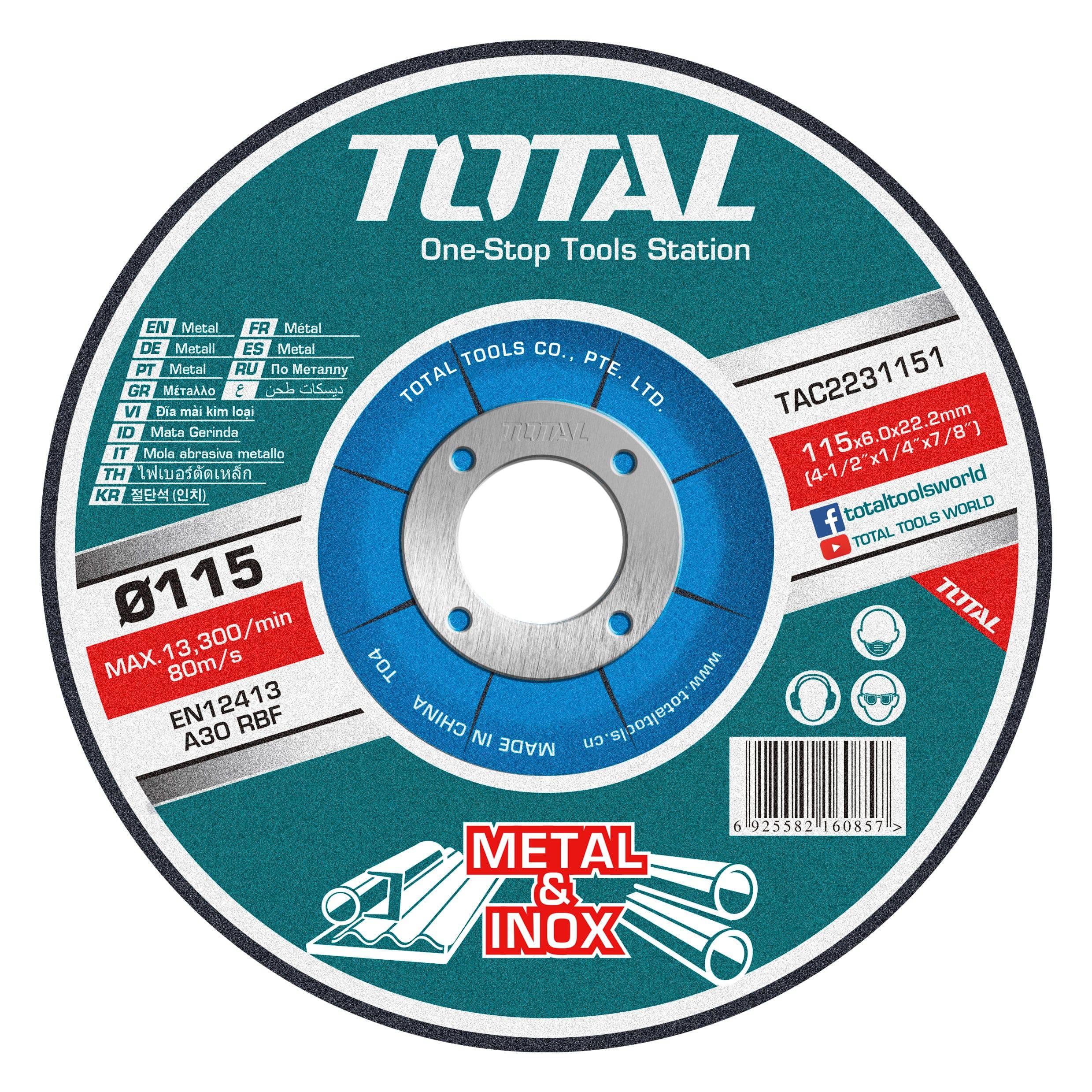 Disco de desbate para metal 4 1/2'' (115X6.9X22.2MM) TOTAL - Total Tools